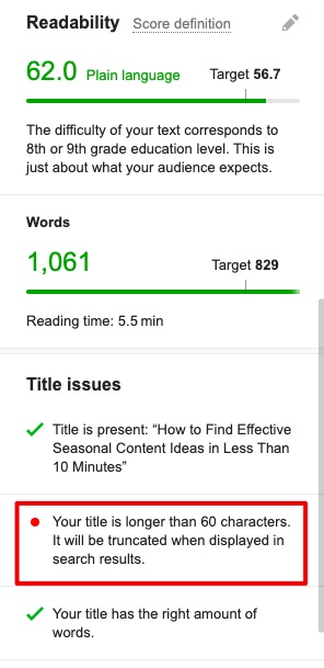 Semrush -readability score check