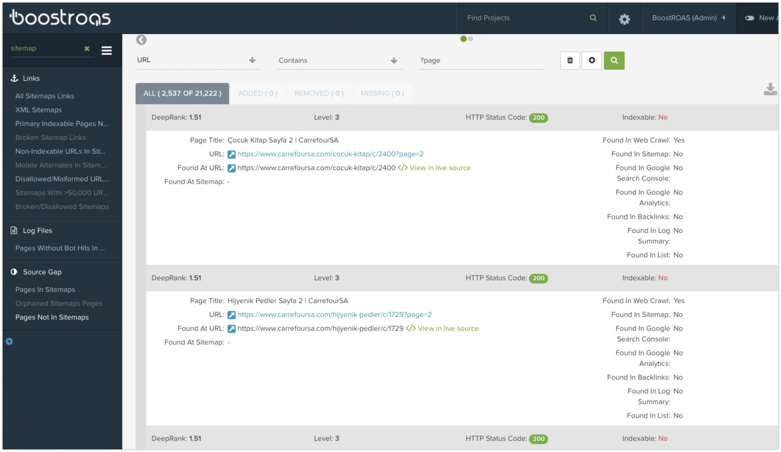 What Happens If Canonicalizing E-Commerce Pagination Pages to the First Page? 5 DeepCrawl - Pages not in XML Sitemap