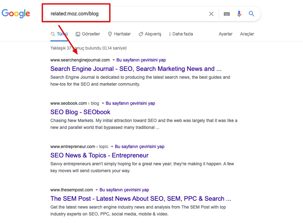 How to use related search operator to find competition