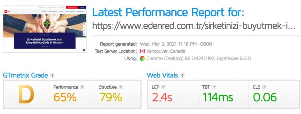 Client 2 GTmetrix score after
