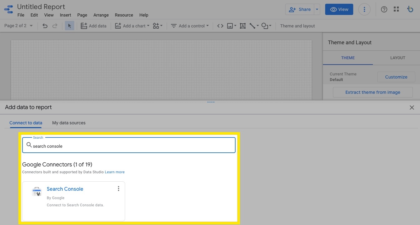 connect search console to google data studio