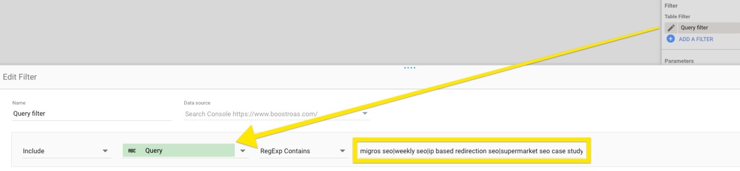 google data studio regexp filter