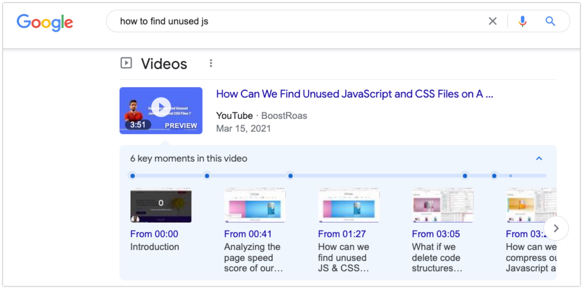 Google Search Results for "how to find unused javascript"